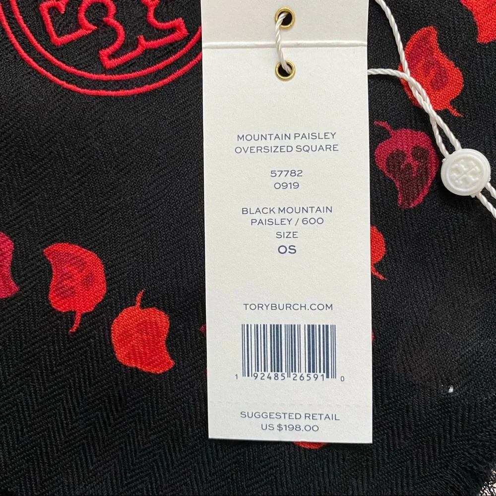 NWT Tory Burch Black Mountain Paisley oversized scarf